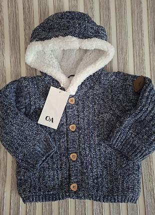 Новий теплий в'язаний кардиган c&a на хутрі, р. 68, 80