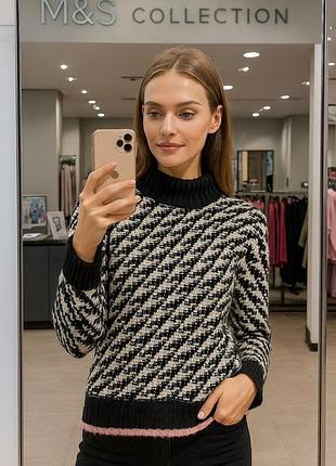 Свитер женский marks &amp; spencer | черно-белый | размер m | хлопок, полиэстер, вискоза, альпака
