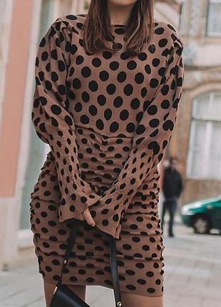 Нова натуральна трикотажна сукня в горох від zara