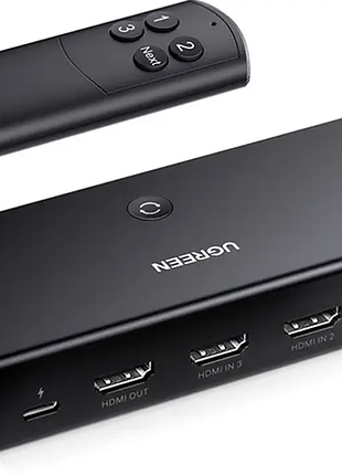 Комутатор 3 в1 ugreen hdmi switch out cm 598  розгалужувачі відеосигналу, спліттер 3 в 1 вихід з пультом, чорний