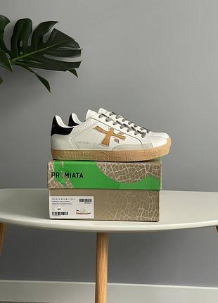 👟 кеди premiata steven white black beige      / наложка bs👟