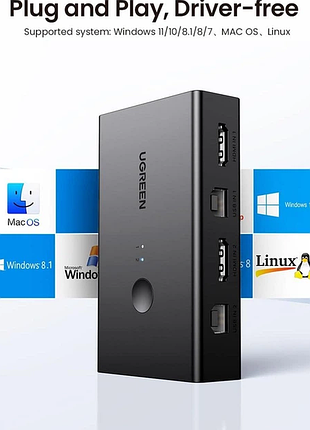Kvm-перемикач на 2 комп'ютери ugreen cm571 комутатор hdmi/usb switch 4k 60hz hdr з пультом black (15166)  особливості:  kvm-перемикач 1 монітор 2 ком