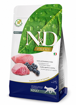 Сухой корм farmina n&amp;d prime adult cat lamb &amp; blueberry, ягненок и черника, беззерновой, для взрослых котов - 300 г