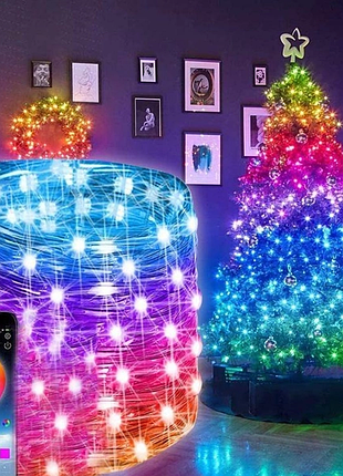 Светодиодная умная гирлянда smart led 20м ip65 с bluetooth для елки от usb 20м