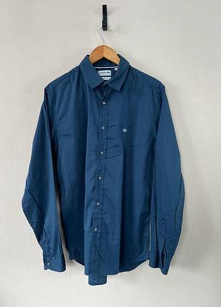 Оригинальная рубашка lacoste slim fit stretch l / темно-синяя рубашка