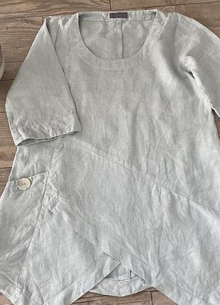 Блакитна блуза сорочка кофта льон sahara з кишенькою на ґудзику розмір l, xl