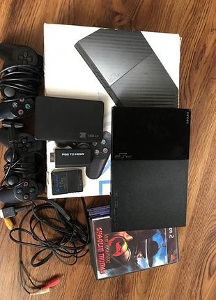 Sony playstation 2 в полном комплекте + два джойстика + 40 игр на жд