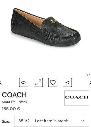 Кожаные мокасины coach, оригинал р. 35,5