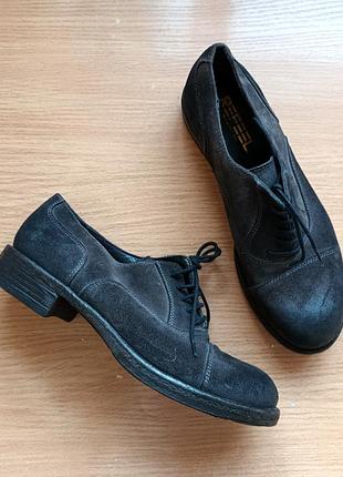 Крафтовые кожаные туфли оксфорды 37 р. 24 см hand made италия оригинал натуральная кожа нубук