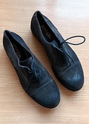 Крафтовые кожаные туфли оксфорды 37 р. 24 см hand made италия оригинал натуральная кожа нубук 2