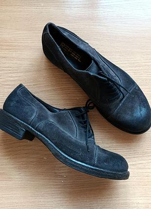 Крафтовые кожаные туфли оксфорды 37 р. 24 см hand made италия оригинал натуральная кожа нубук 6
