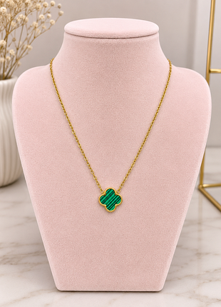 Розкішна підвіска конюшина в стилі van cleef (малахіт/зелена), чокер, кулон золотий