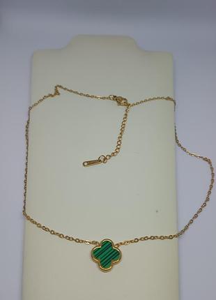 Роскошная подвеска клевера в стиле van cleef (малхит/зеленая), чокер, кулон золотой 4