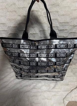 ✨ блискуча велика сумка-шопер victoria’s secret sequin bling stripe