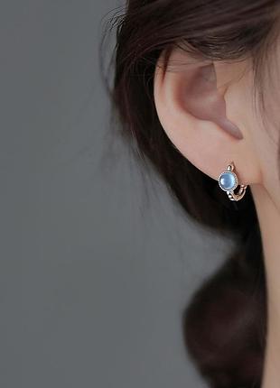 Серьги кольца серебро 925 покрытия опал имитация 5
