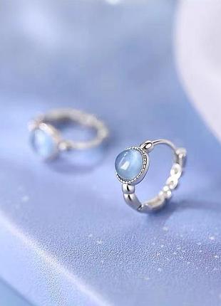 Серьги кольца серебро 925 покрытия опал имитация 7