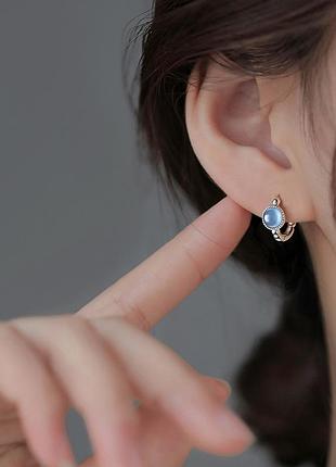 Серьги кольца серебро 925 покрытия опал имитация 4