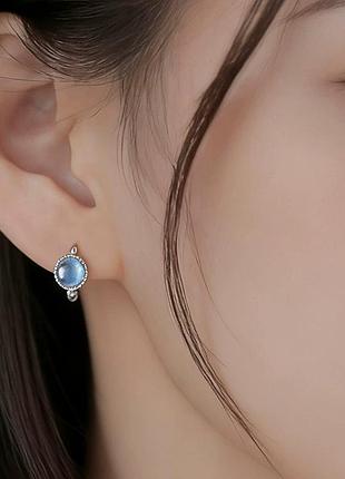 Серьги кольца серебро 925 покрытия опал имитация 9
