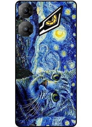 Силіконовий бампер чохол для zte nubia neo 3 5g з малюнком кішка зіркова ніч ван гог