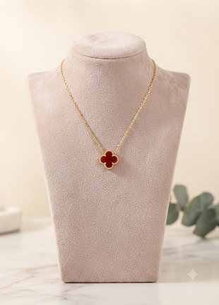 Роскошная подвеска клевера в стиле van cleef (бордовая/ сердечник), чокер, кулон золотой