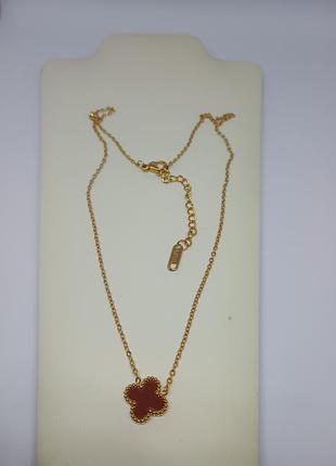 Роскошная подвеска клевера в стиле van cleef (бордовая/ сердечник), чокер, кулон золотой 4