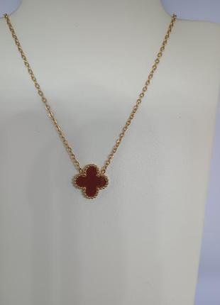 Роскошная подвеска клевера в стиле van cleef (бордовая/ сердечник), чокер, кулон золотой 3