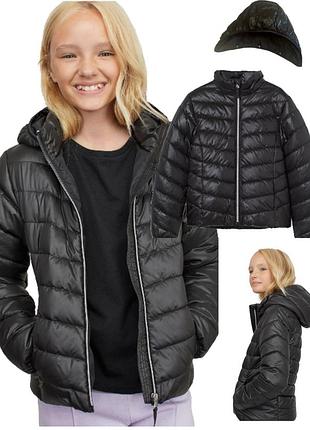 Куртка для девочки h&m 152 демисезонная чёрная с капюшоном