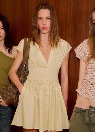 Жовта поплінова сукня yellow butter коротка міні zara / желтое поплиновое платье короткое мини 2
