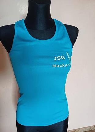 Спортивная майка-борцовка бренда sols (sporty tt women) яркого бирюзового цвета.