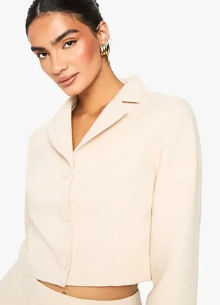 Женский укороченный жакет boohoo бежевый / кремовый u912 / eur40 новый с этикеткой 3