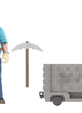 Ігровий набір minecraft фігурка стів steve з вагонеткою та аксесуарами 10 см