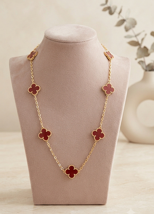 Роскошный колье клевер в стиле van cleef (бордовый), золотая цепочка