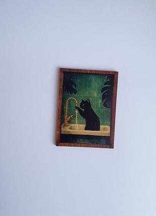 Магнит кот в ванной, магнит дерево, миниатюра, декор, для кухни, кукольный домик