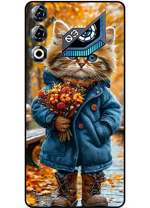 Силіконовий бампер чохол для zte nubia neo 3 gt 5g з малюнком котик з букетом