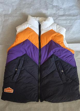 Яскрава стьобана жилетка унісекс,  superdry з геометричним візерунком ,розмір 12