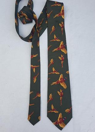 Традиционный английский шелковый галстук с охотничним принтом фазаны hoggs of fife