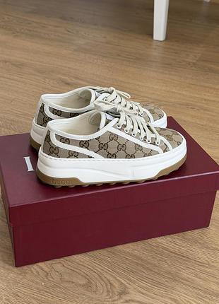 Кеди оригінальні gucci tennis 1977 gg monogram platform in canvas