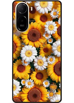 Силіконовий чохол бампер для xiaomi poco c81 pro з малюнком квіти соняшник з ромашками