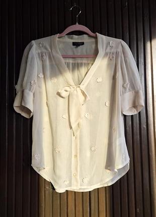 Полупрозора жіноча блуза, молочного кольору, topshop, розмір xs-s (еur 36, us 4, uk 8)