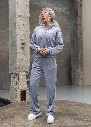 Костюм спортивный женский велюровый серый s-m-l-xl.