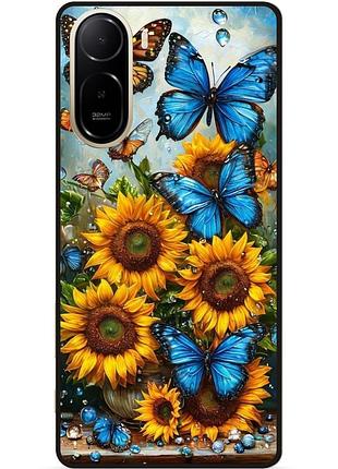 Силіконовий чохол бампер для xiaomi poco c81 pro з малюнком квіти соняшник з метеликами