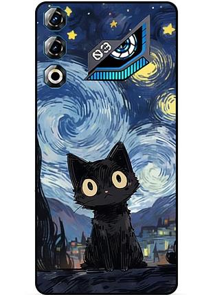 Силиконовый бампер чехол для zte nubia neo 3 gt 5g с рисунком котик ван гог звездная ночь