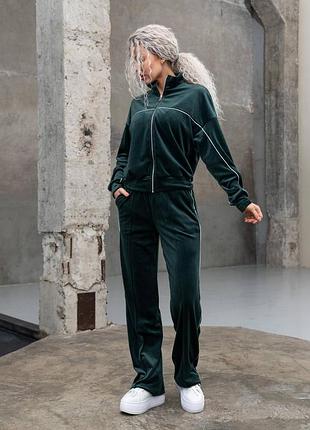 Костюм спортивный женский велюровый изумрудный s-m-l-xl.