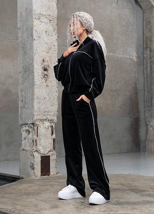 Костюм спортивный женский велюровый черный s-m-l-xl.