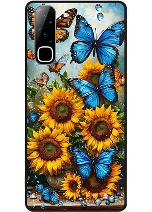 Силиконовый чехол бампер для infinix hot 70 (x6895) с рисунком цветы подсолнух с бабочками