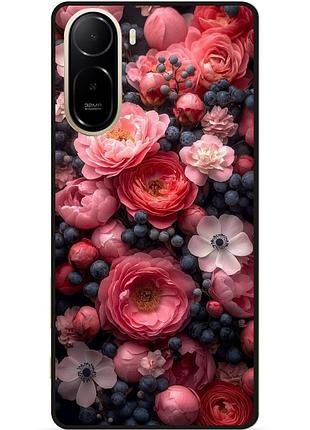 Силиконовый чехол бампер для xiaomi poco c81 pro с рисунком цветы розовые пионы