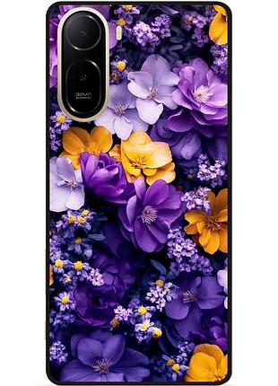 Силиконовый чехол бампер для xiaomi poco c81 pro с рисунком цветы фиолетовые
