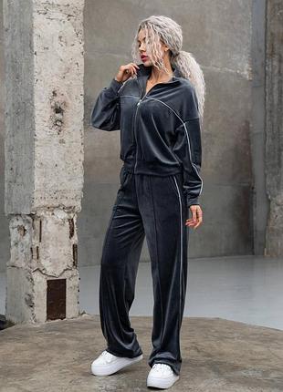 Костюм спортивный женский велюровый серый графит s-m-l-xl.