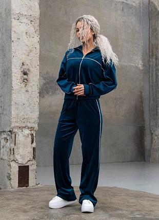 Костюм спортивный женский велюровый морская волна s-m-l-xl.