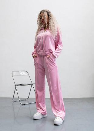 Костюм спортивный женский велюровый розовый s-m-l-xl.